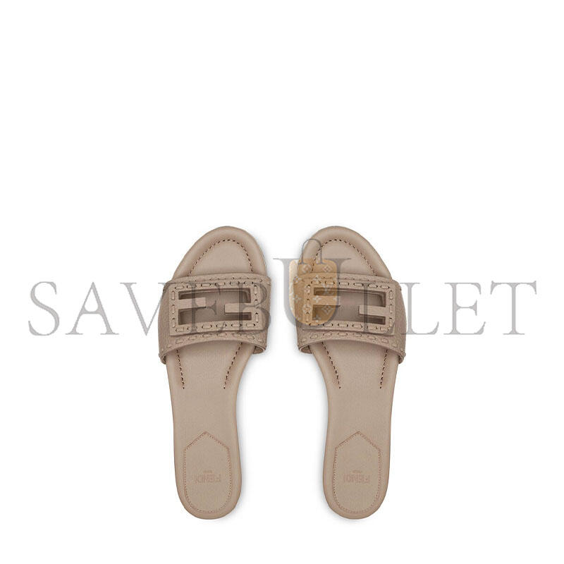 FENDI BAGUETTE DOVE GREY LEATHER SLIDES 8R8136AQY2F1MXM